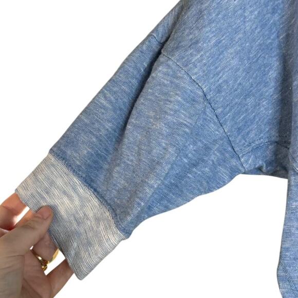 Poof Blue/Grey Cropped Quarter Sleeve Ruffle Hem Slit Side Sweatshirt Material - Picture 3 of 5